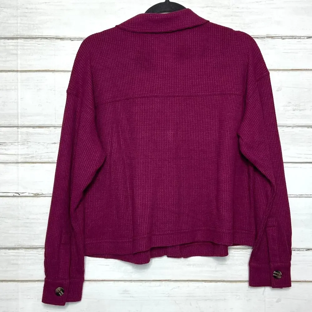 Tribal Jeans Textured Button Front Shacket Shirt Plum Purple Medium